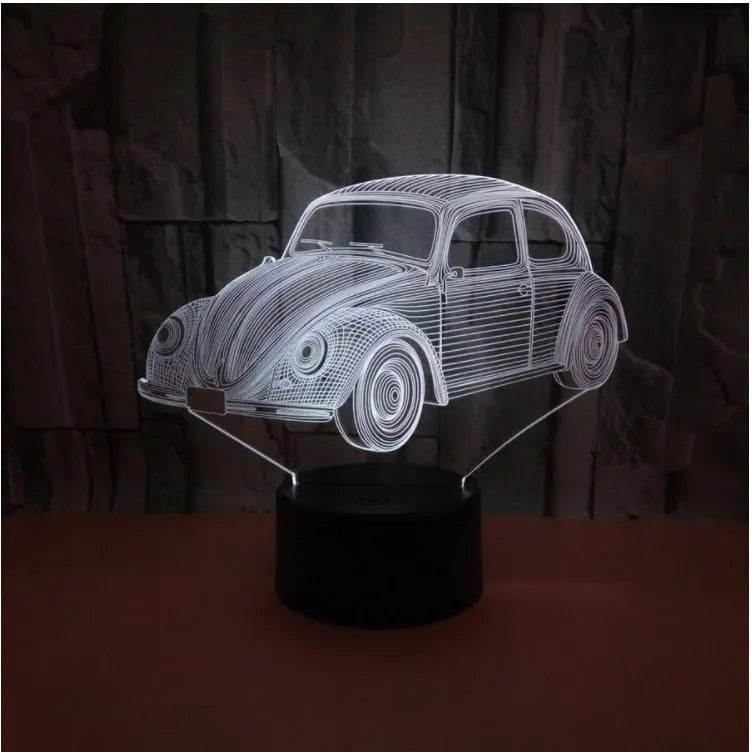 Colourful 3D LED table lamp with acrylic shade and touch remote controls on black base