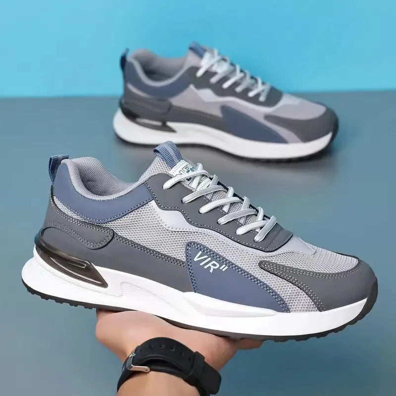 Men's colour block mesh sneakers with lace-up design and round toe for running and sports