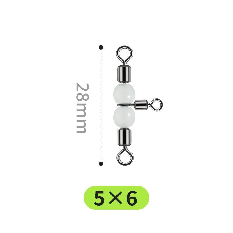 Copper fishing lure swivel beads with luminous centres on an eight-ring T-type balance fork.