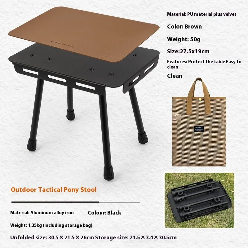 CLS aluminium alloy dual-use camping stool converted to small table with Army Green PU mat cushion