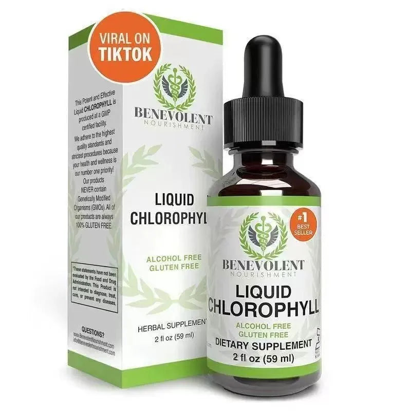60ml bottle of liquid chlorophyll drops supplement for adult intestinal care and natural body odor support