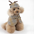 Camel coloured cotton pet cloak with adjustable hood shown in personalised spring and autumn pet clothing