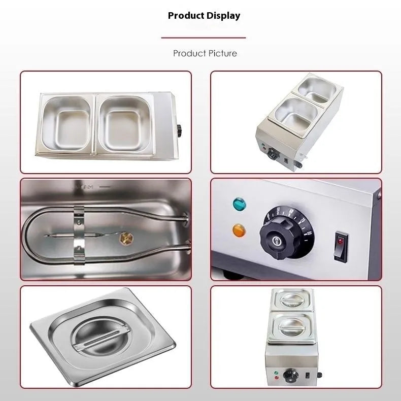 Commercial electric chocolate melting machine with temperature control display and double pot design