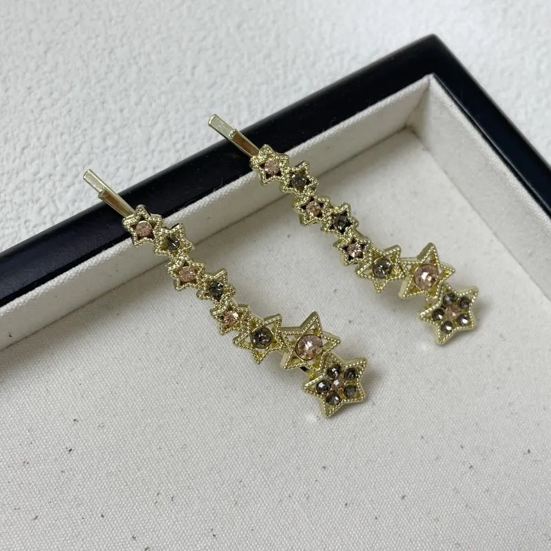 Gold Korean-style barrette hair clip with rhinestone star decoration for bangs