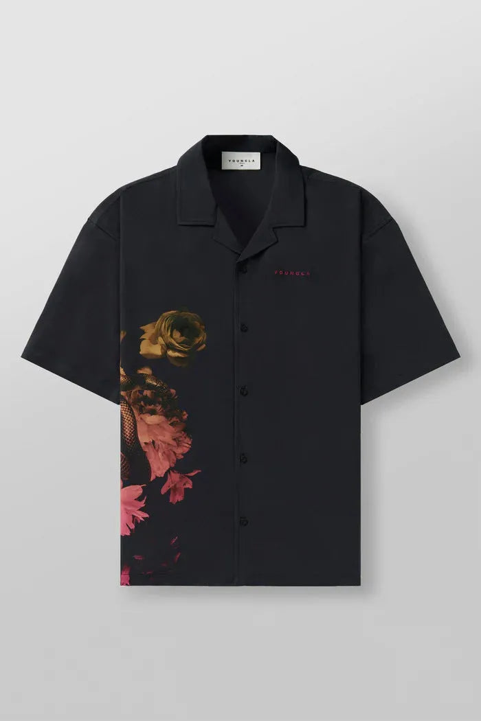 Men's loose fit floral print short sleeve top in polyester fabric shown in beige colour