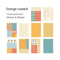 Pack of 50 retro dessert-themed note papers in ten food colours, each 56mm by 83mm.