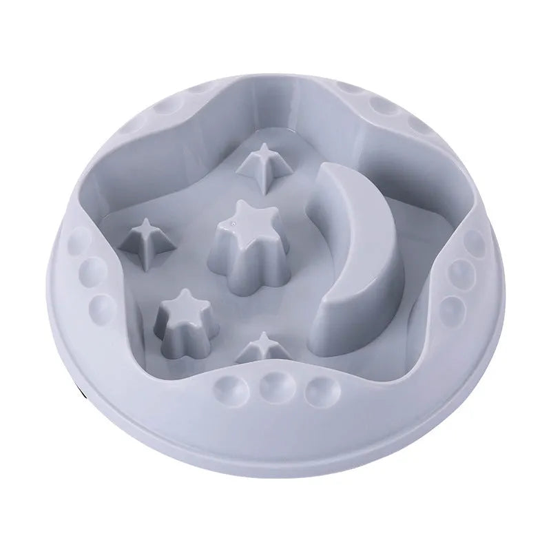 Moon Star Wings slow feed dog bowl with interior ridges and non-slip base in assorted colours.