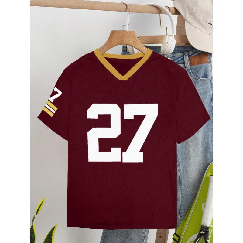 Loose fit cotton T-shirt with printed letter patterns in red or green colour options