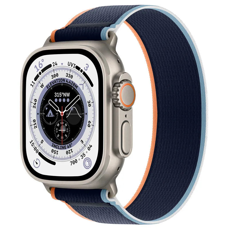 Nylon Apple Watch replacement strap with integrated ring loop in multiple colour options