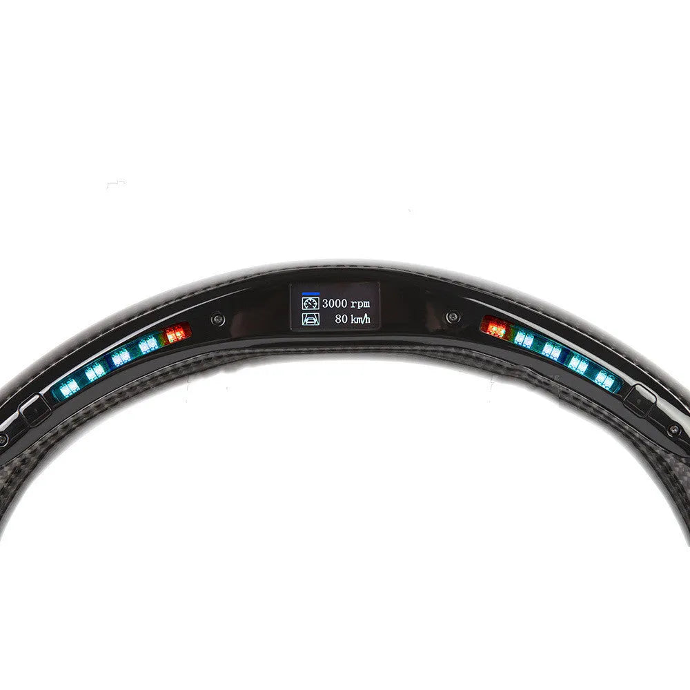 Black carbon fibre LED steering wheel for BMW X3 and X5 models with intelligent display