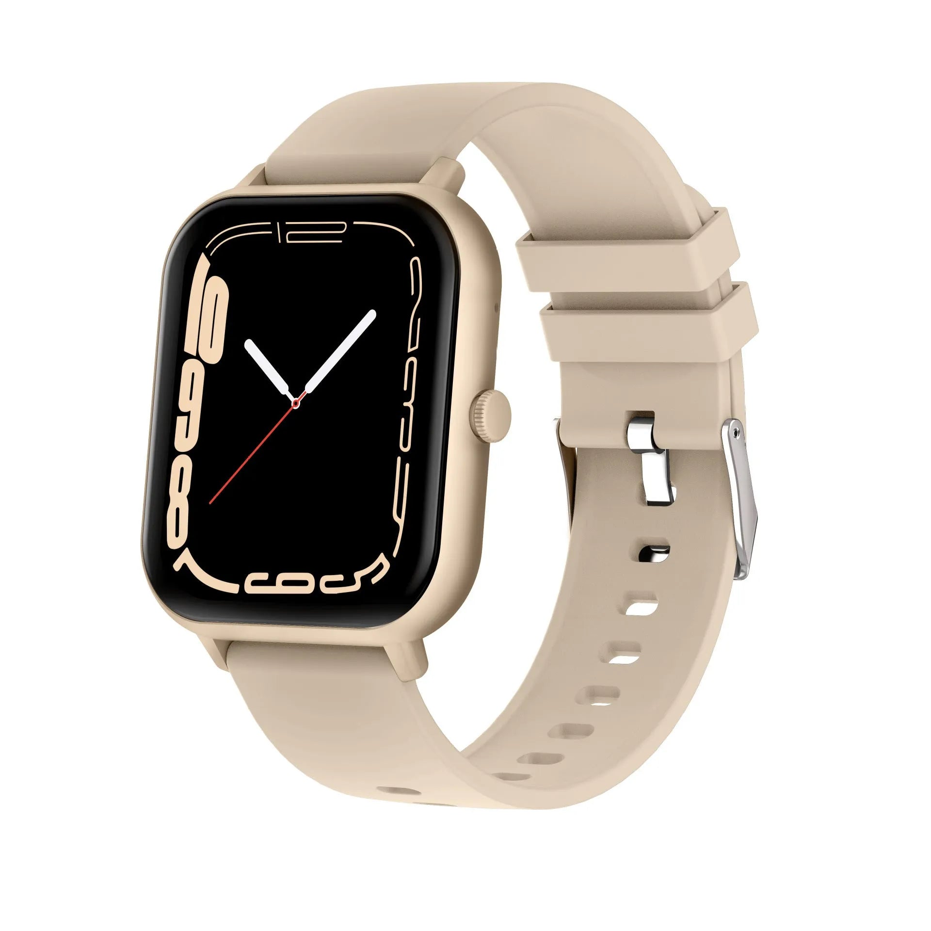 Bluetooth smart watch with heart rate monitor on wrist in black, pink, or silver grey colour.