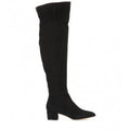 Women's grey suede over-the-knee flat boots with pointed toes and low thick heel