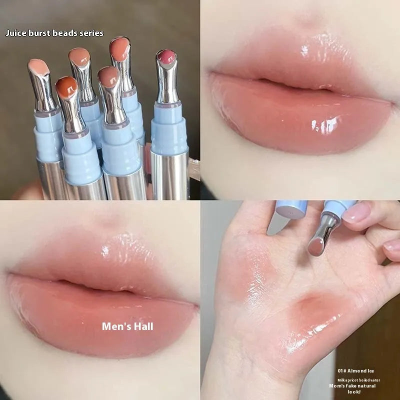 Mirror Water Light Fashion Lipstick in six ice-shade colours including Almond Ice and Raspberry Ice.