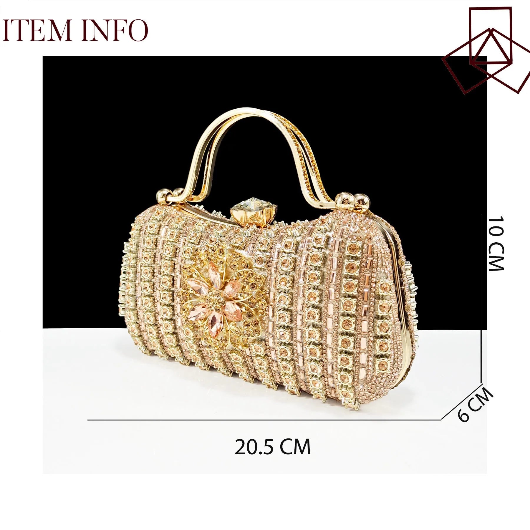 Women's black synthetic leather high-heel shoes with rhinestone ankle chain and matching hard clutch bag.