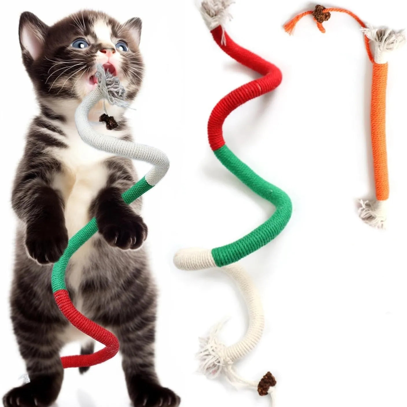 70cm long cotton cat chew rope toy in purple, orange or red with green colours
