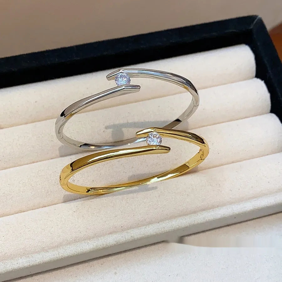 Light luxury genuine gold-plated round zircon bracelet for women on copper base gold colour