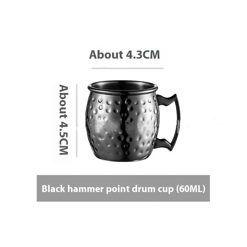 Stainless steel Moscow Mule cup with copper plating in a choice of colours and hammered or smooth finish.