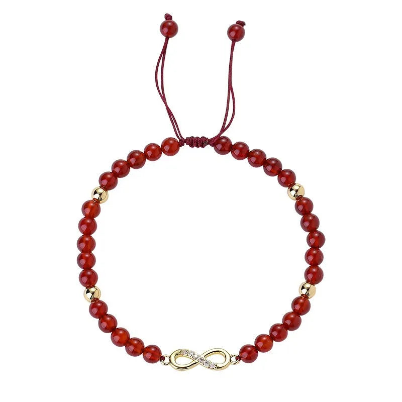 Hand-woven red agate beads bracelet with diamond-shaped arrangements in ethnic style design