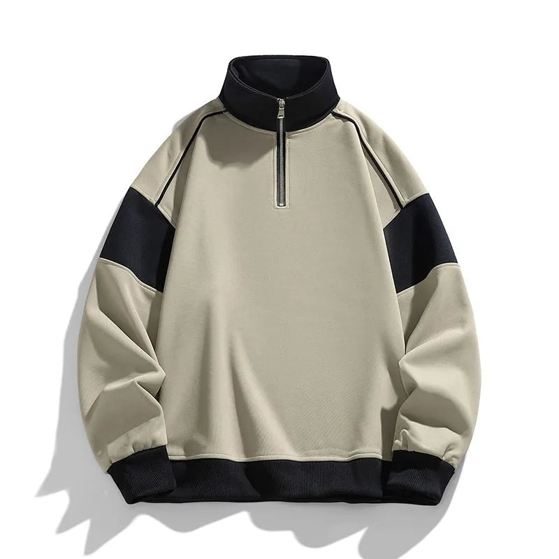Men's corduroy hooded sweater with drop shoulder design and loose lapels in beige colour