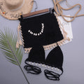 Women's handmade cotton blend split swimsuit in black, apricot, or white/apricot skirt colours with lace-up detail.
