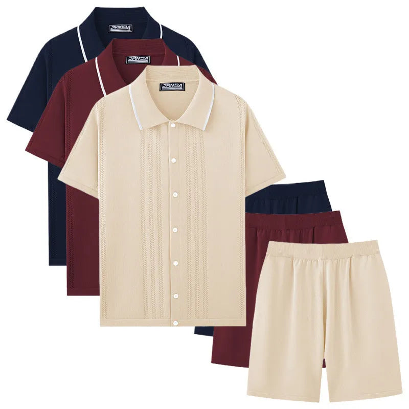 Business casual two-piece set with short-sleeved top and matching shorts in Tencel viscose fabric