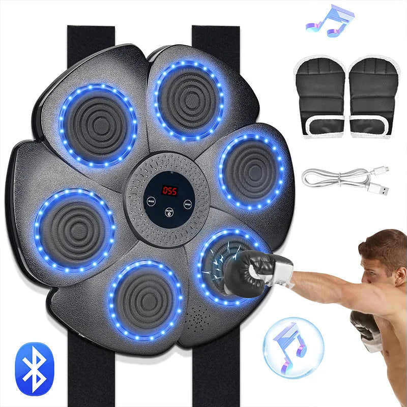 Black smart music boxing machine wall target with Bluetooth and light effects for indoor training