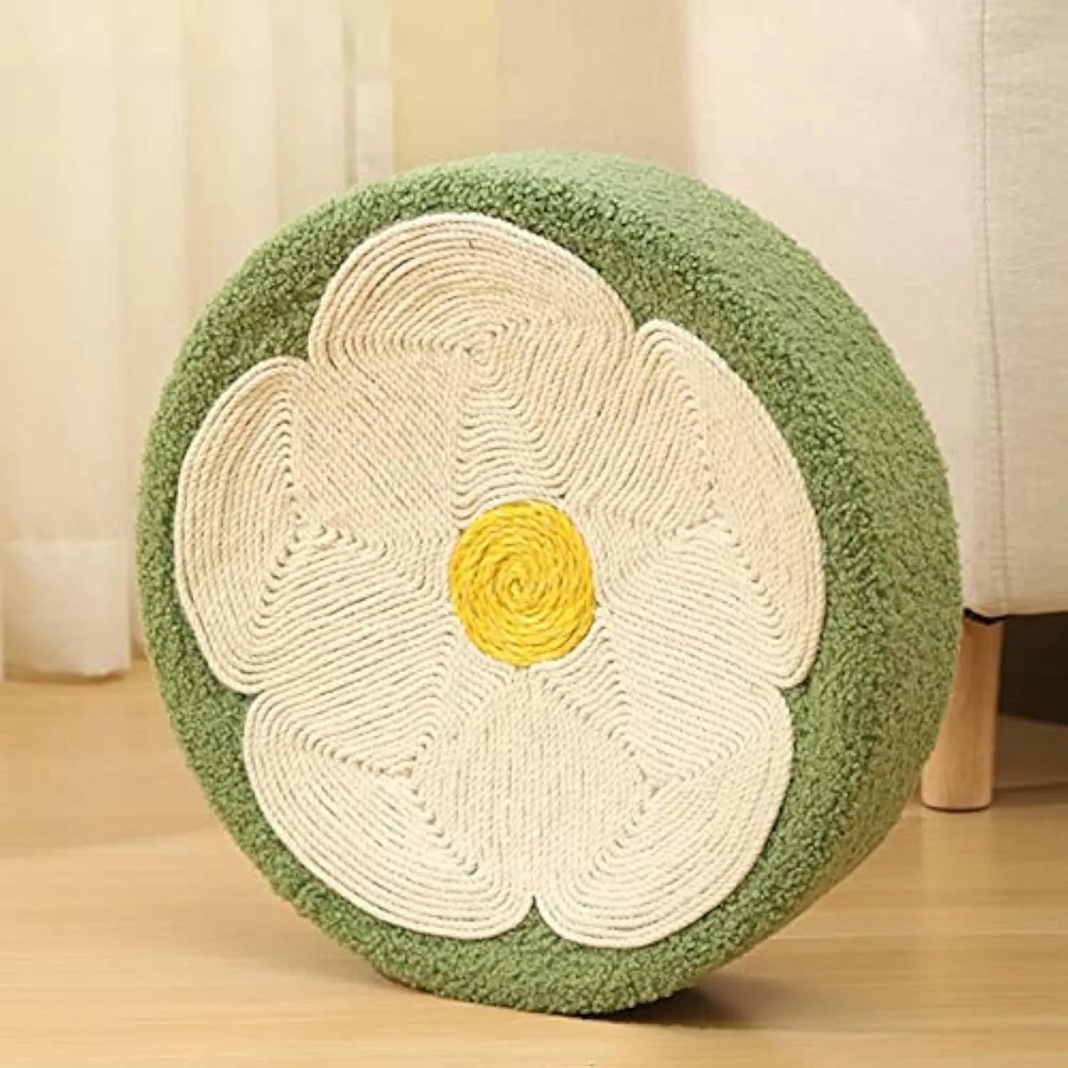 Round green sisal cat scratcher bowl lounge bed with 39cm diameter for scratching and sleeping