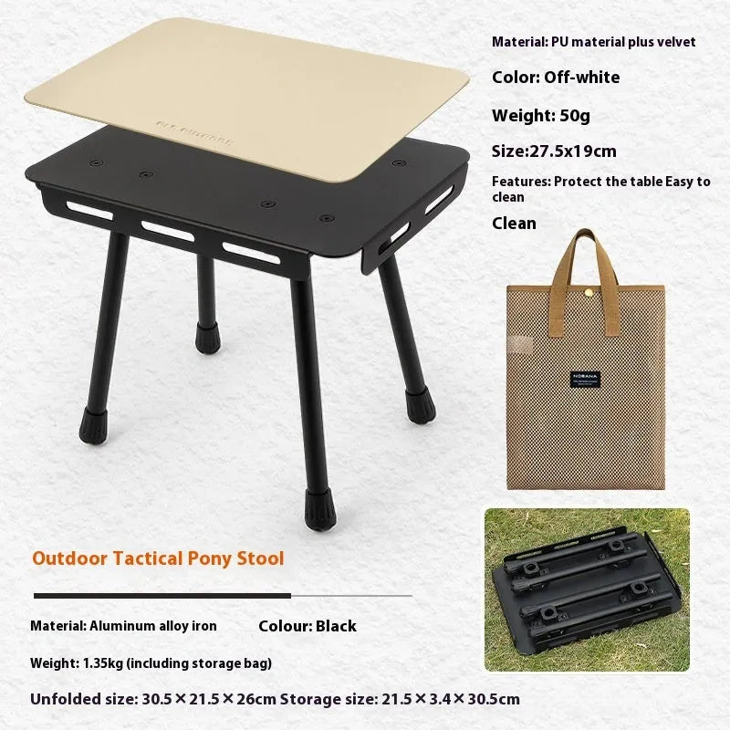 CLS aluminium alloy dual-use camping stool converted to small table with Army Green PU mat cushion