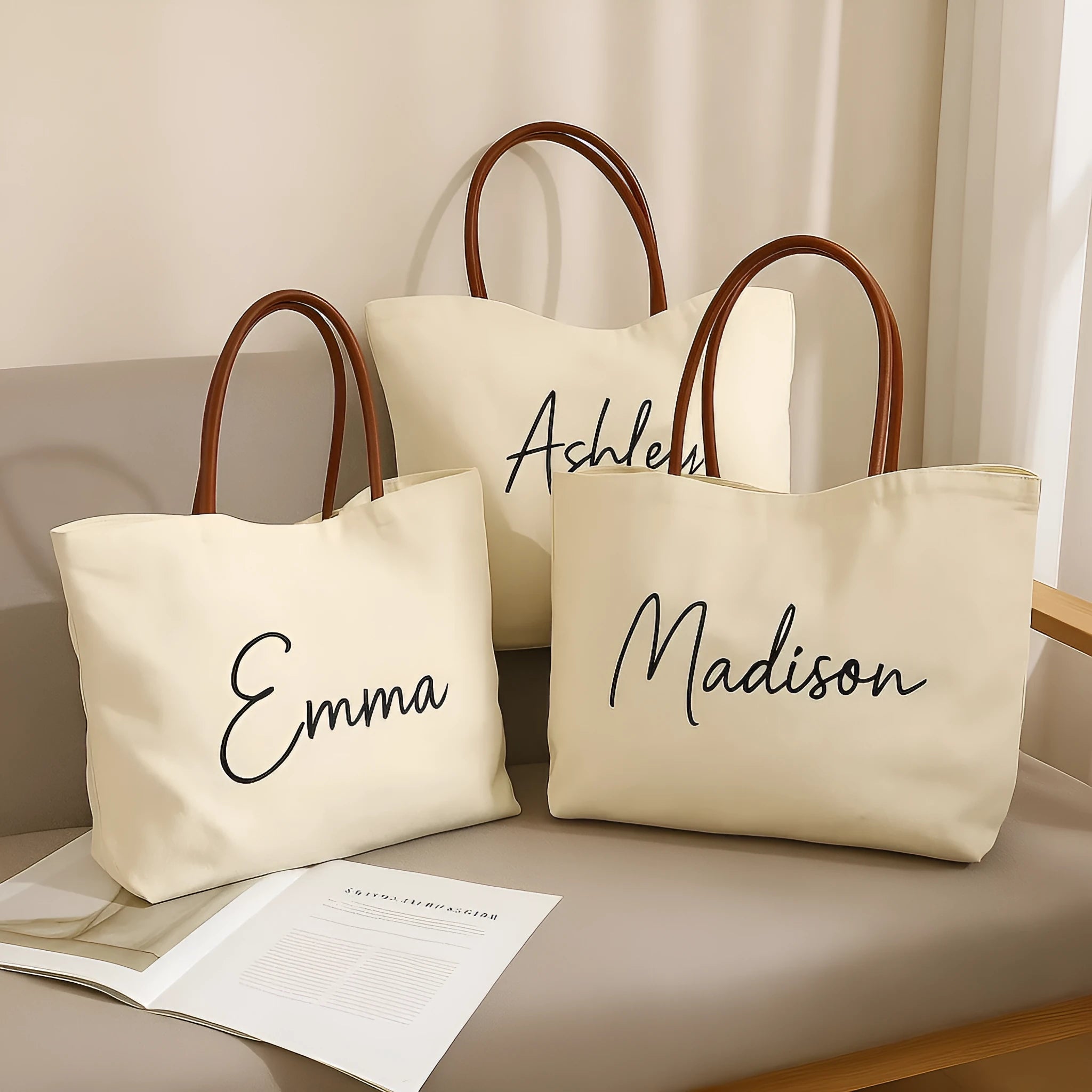 Heavyweight beige white canvas tote bag with reinforced handles on a plain background