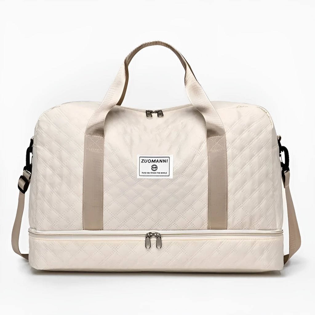 Oxford cloth large capacity travel bag in khaki colour with 36-55 litre storage for leisure trips