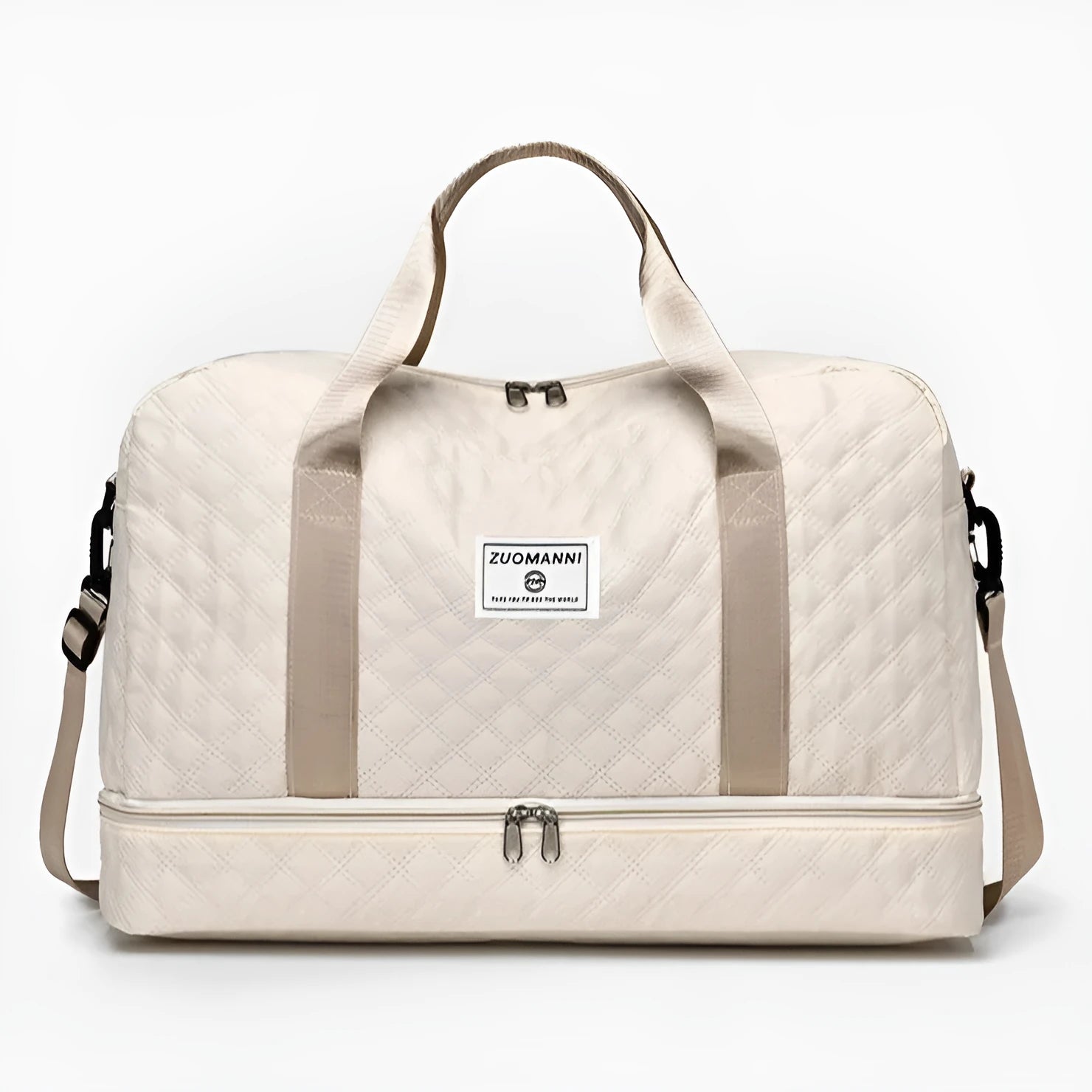 Oxford cloth large capacity travel bag in khaki colour with 36-55 litre storage for leisure trips
