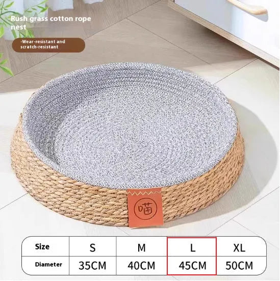 Rattan woven cat bed nest available in four sizes for indoor feline sleeping