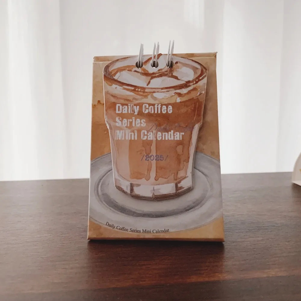 Mini 2025 desk calendar showing Coffee Time design with simple modern style