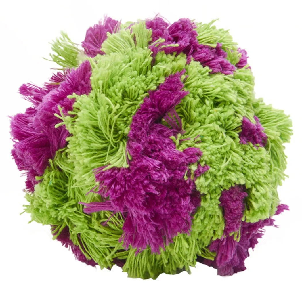 Purple plush dog chew ball approximately 15cm in diameter for teething relief and interactive play