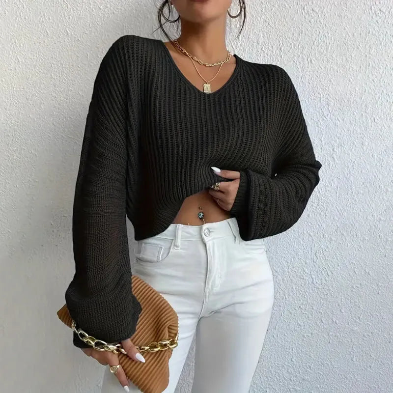 Women's solid colour long sleeve pullover casual top in polyester fabric