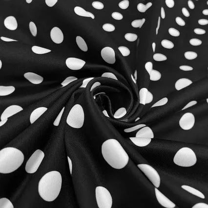 Multicolour polka dot pleated midi dress with a square collar, short sleeves, and a front zipper.