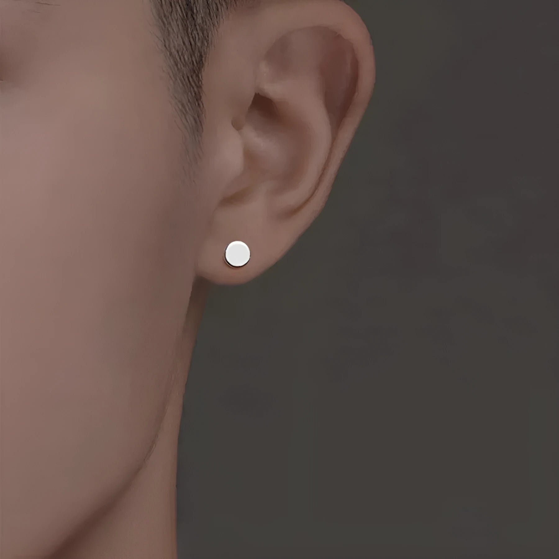 S999 sterling silver flat ear bone studs in geometric round shape, silver and black colour options
