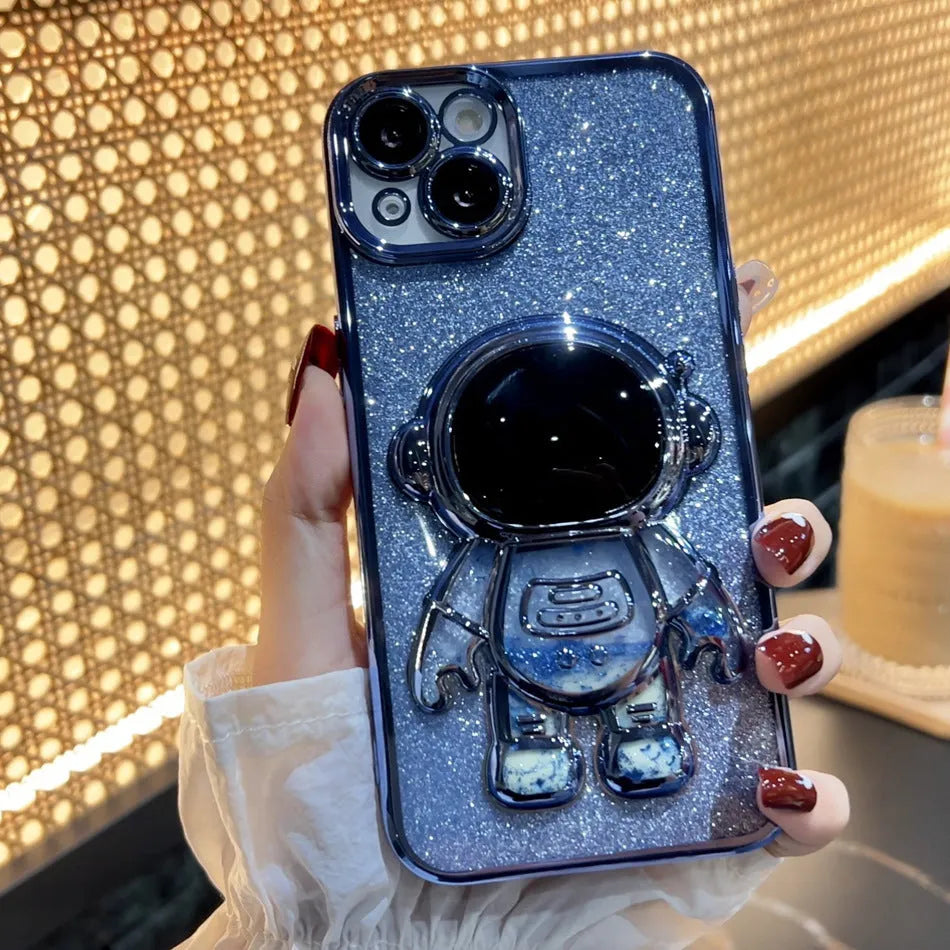 Astronaut spaceman quicksand phone case with electroplating and glitter powder for iPhone 13 Pro Max