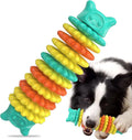 Blue natural rubber caterpillar-shaped dog chew toy measuring 17 cm long