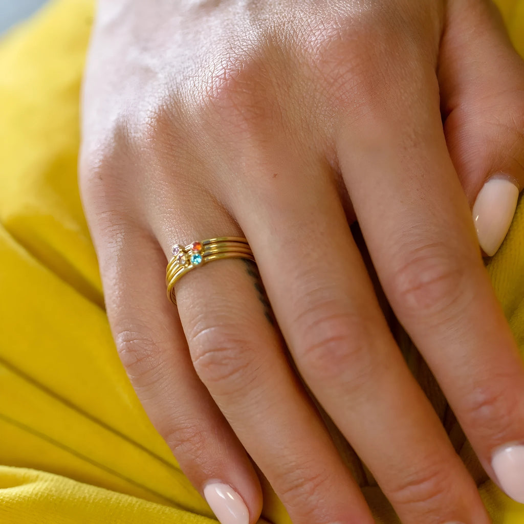 December birthstone engraved titanium steel ring in geometric superimposed combination design