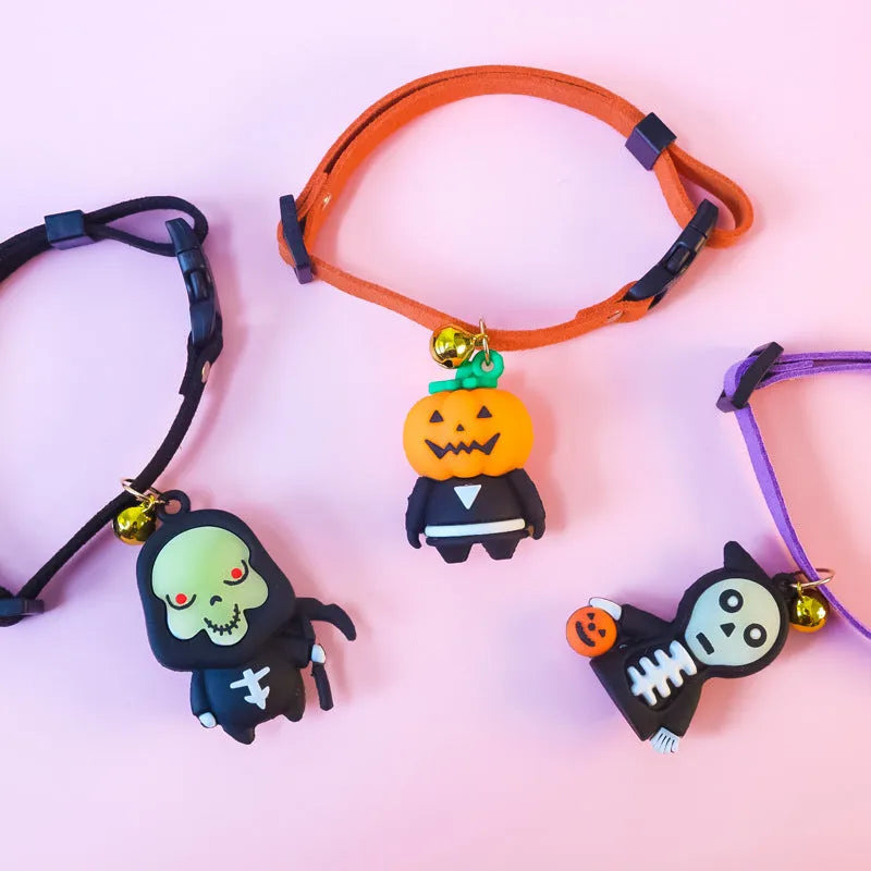 Halloween pet collar decoration with luminous designs in adjustable sizes for dogs and cats