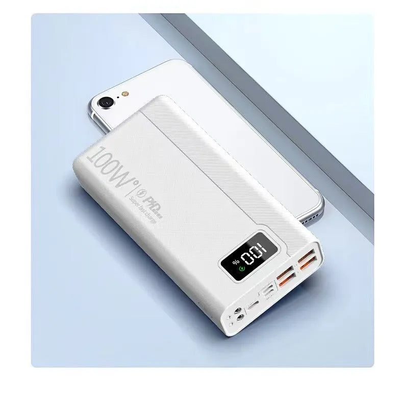 Large capacity power bank in black or white plastic case with fast charging function