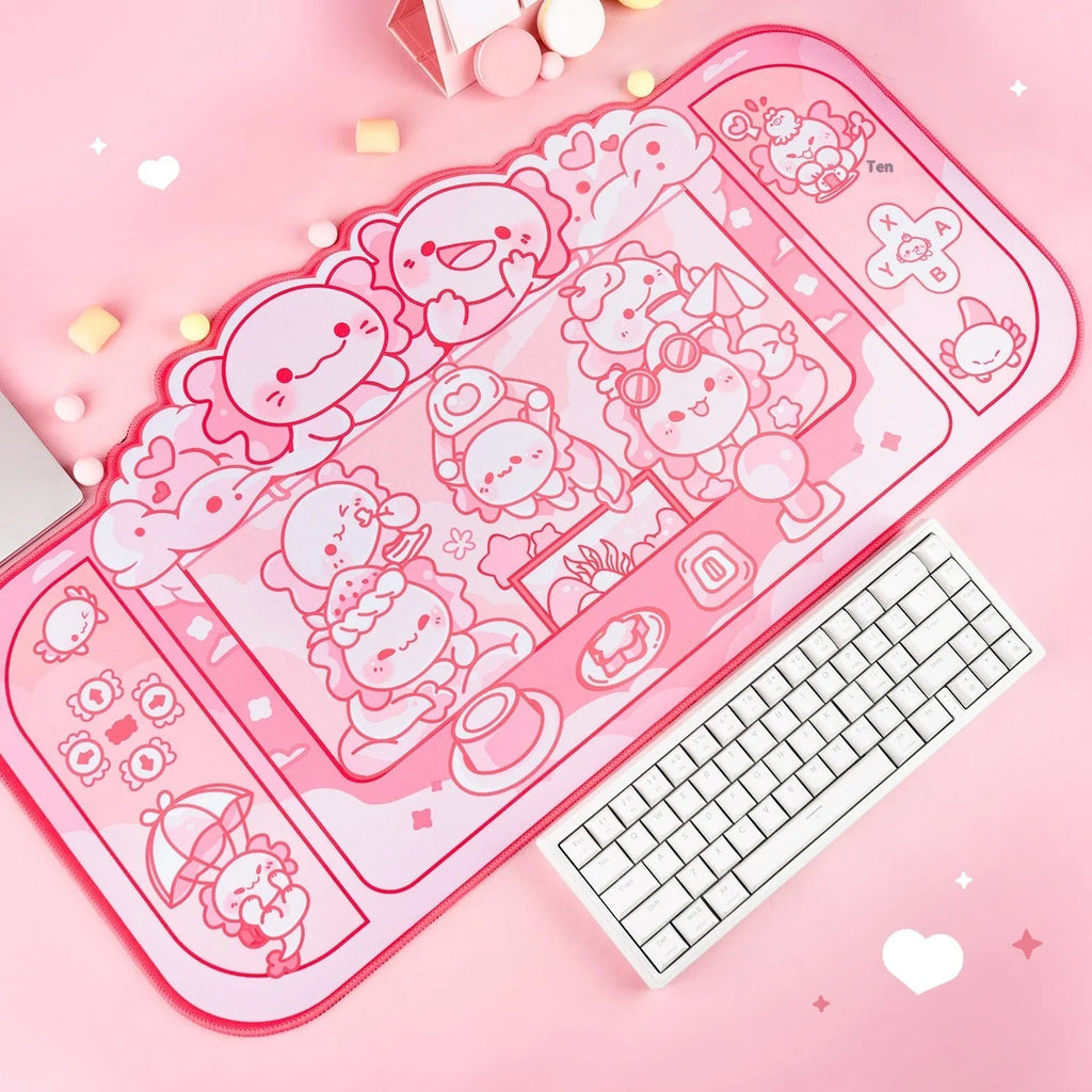 Hexagonal crane machine pattern large gaming mouse pad with wrist strap on 75cm x 40cm cloth surface