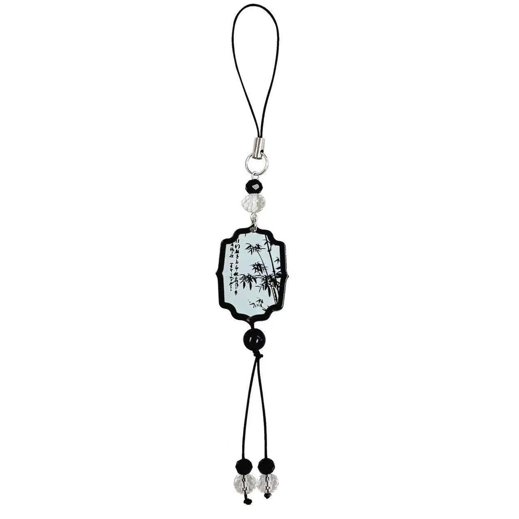 Guofeng Chinese style bead keychain with flower patterns and baking varnish finish for schoolbags