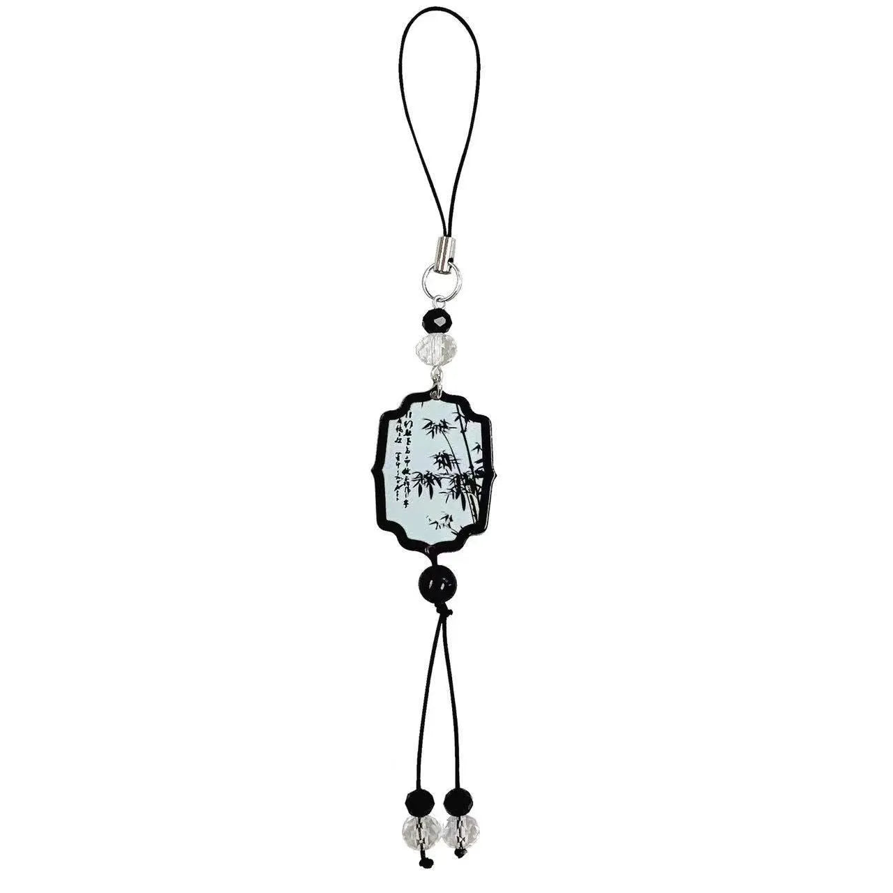 Guofeng Chinese style bead keychain with flower patterns and baking varnish finish for schoolbags
