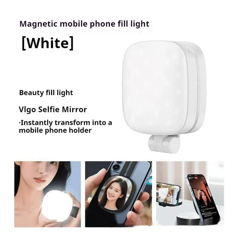 Mini black magnetic mobile phone fill light with ring light and flexible phone holder
