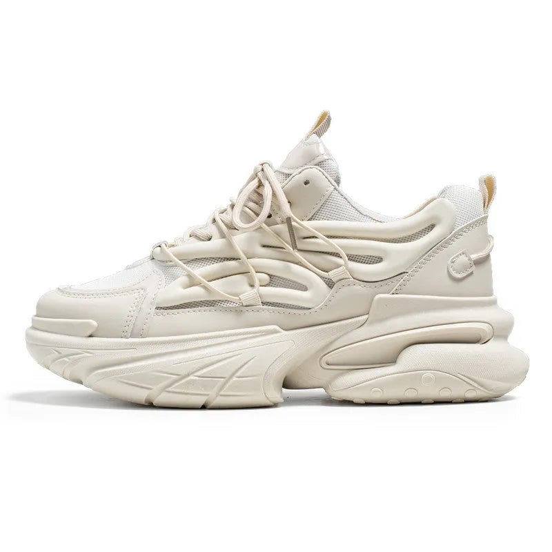 Men's beige mesh sneakers with lace-up front and rubber sole