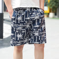 Men's floral print five-point swimming trunks made from polyester in a free size.