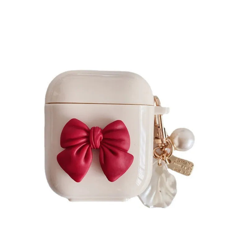 Beige red solid colour TPU protective case for AirPods wireless earphones with clamshell design