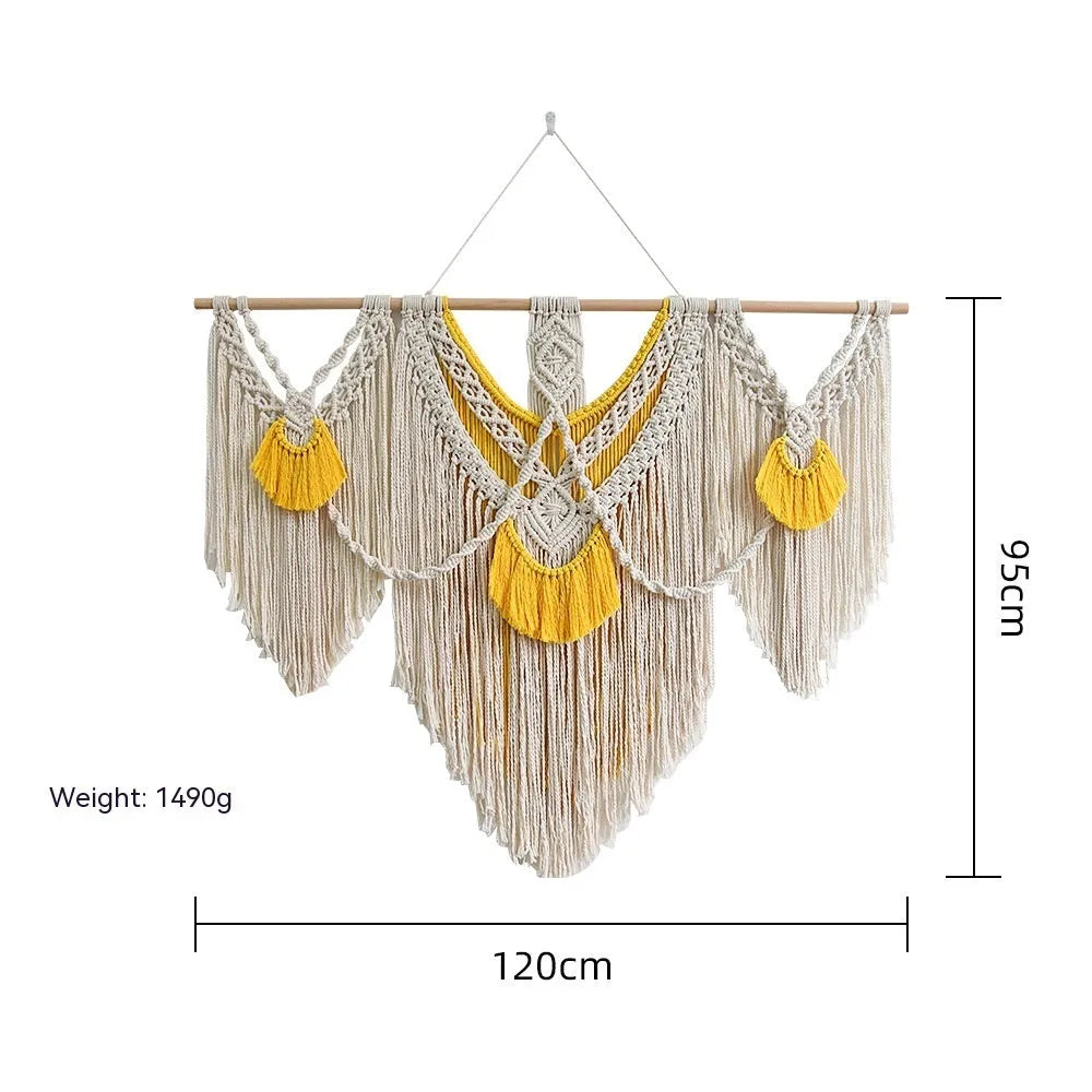 Nordic style cotton tapestry with hand-made weaving, creamy-white rectangle measuring 120cm by 95cm